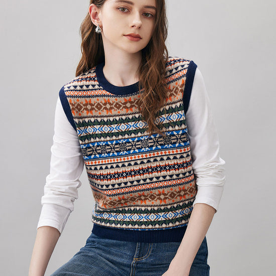 COMOBOCA 100% Wool Women's Fair Isle Knit Vest