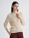 COMOBOCA Beige 100% Cashmere Women's Cable Knit Hoodie