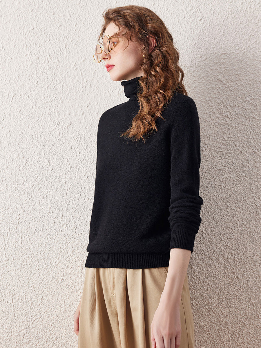 COMOBOCA 100% Wool Women's Ribbed Turtleneck Sweater