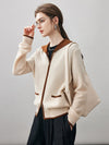 COMOBOCA 100% Cashmere Women's Contrast Collar Double Zip Cardigan