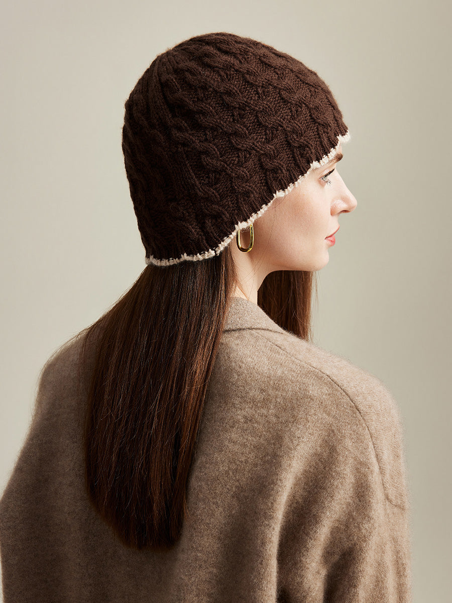 COMOBOCA 100% Cashmere Women's Cable Knit Beanie