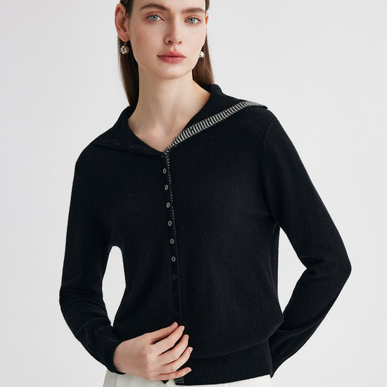 COMOBOCA 100% Cashmere Women's Turtleneck Button-Up Cardigan