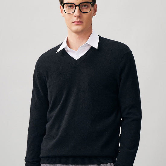 COMOBOCA BLACK 100% Cashmere Men's V-Neck Sweater