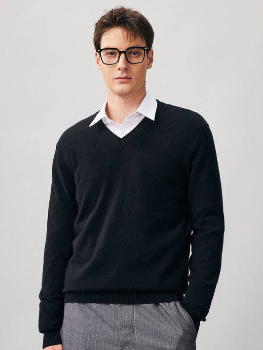 COMOBOCA BLACK 100% Cashmere Men's V-Neck Sweater