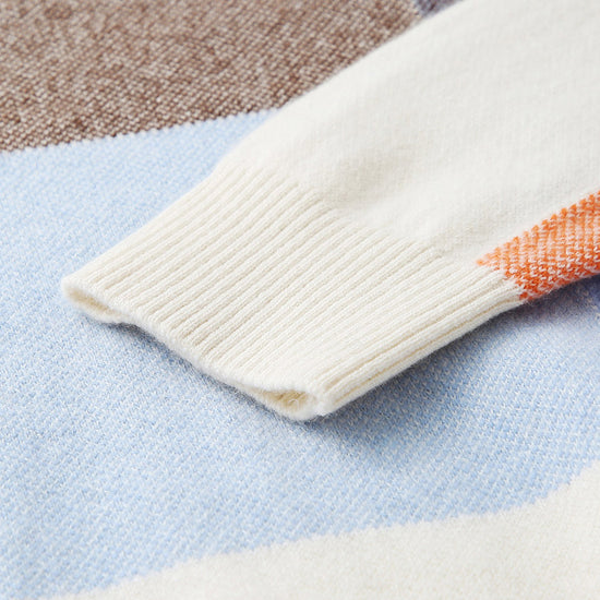 COMOBOCA 100% Cashmere Women's Color Block Plaid Sweater