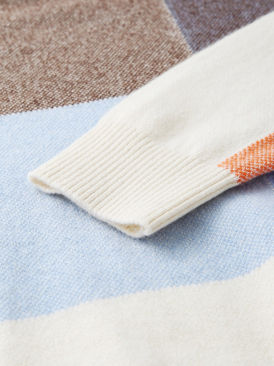 COMOBOCA 100% Cashmere Women's Color Block Plaid Sweater