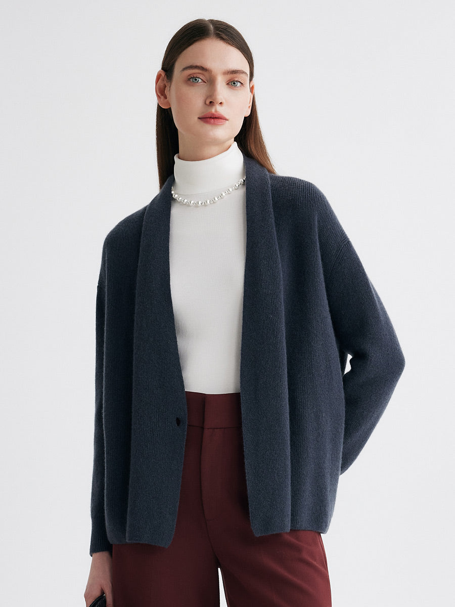 100% Cashmere Women's Shawl Collar Wrap Cardigan – COMOBOCA