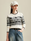 COMOBOCA 100% Cashmere Women's Nordic Reindeer Knit Sweater