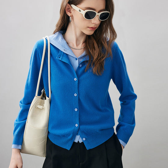 COMOBOCA 100% Wool Women's Contrast Button Down Hoodie