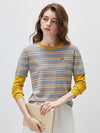 COMOBOCA Women's Layered Striped Round Neck Knit Sweater