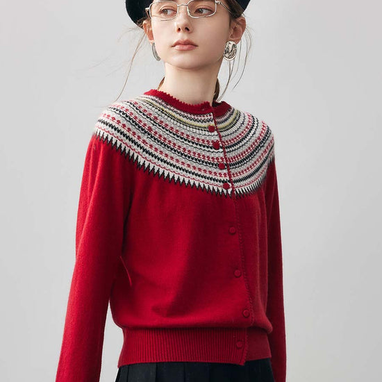 COMOBOCA 100% Cashmere Women's Fair Isle Button Front Cardigan