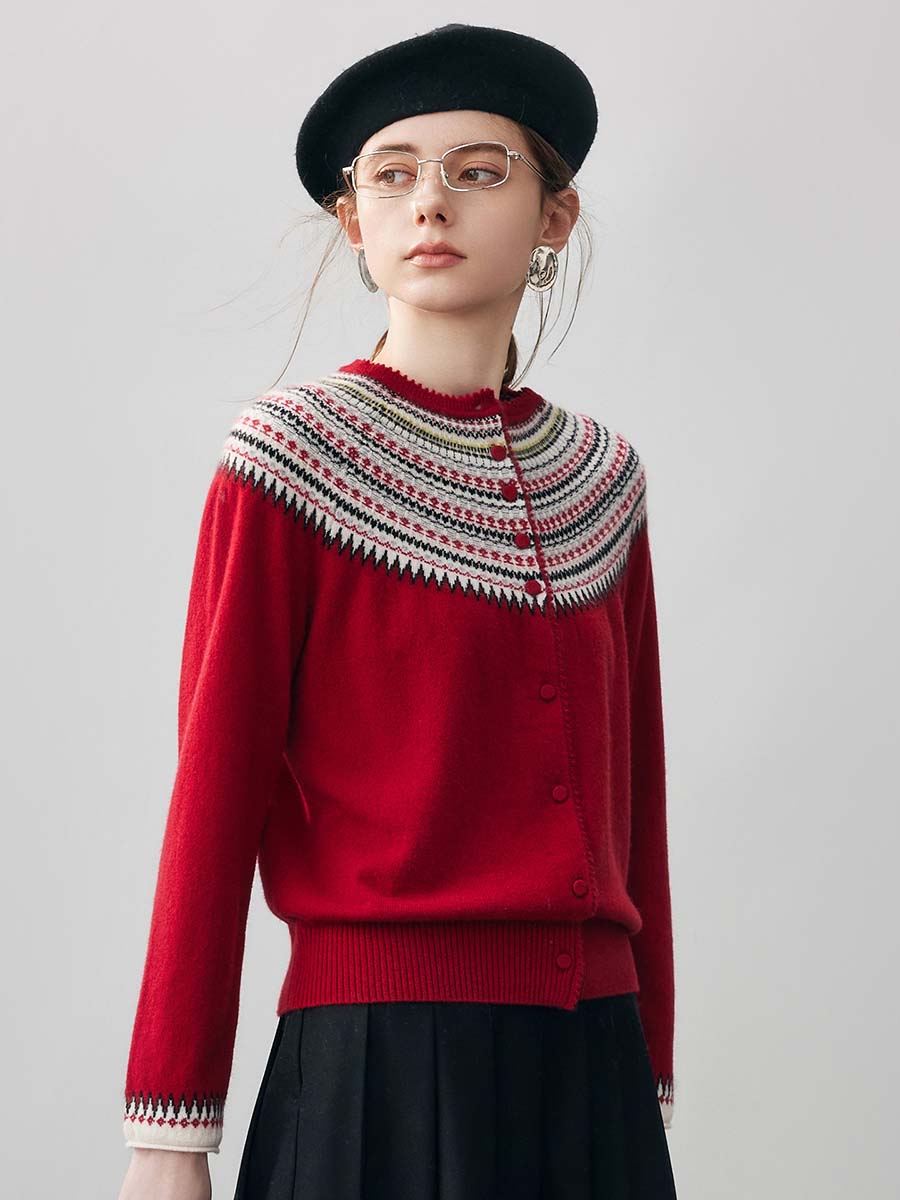 COMOBOCA 100% Cashmere Women's Fair Isle Button Front Cardigan