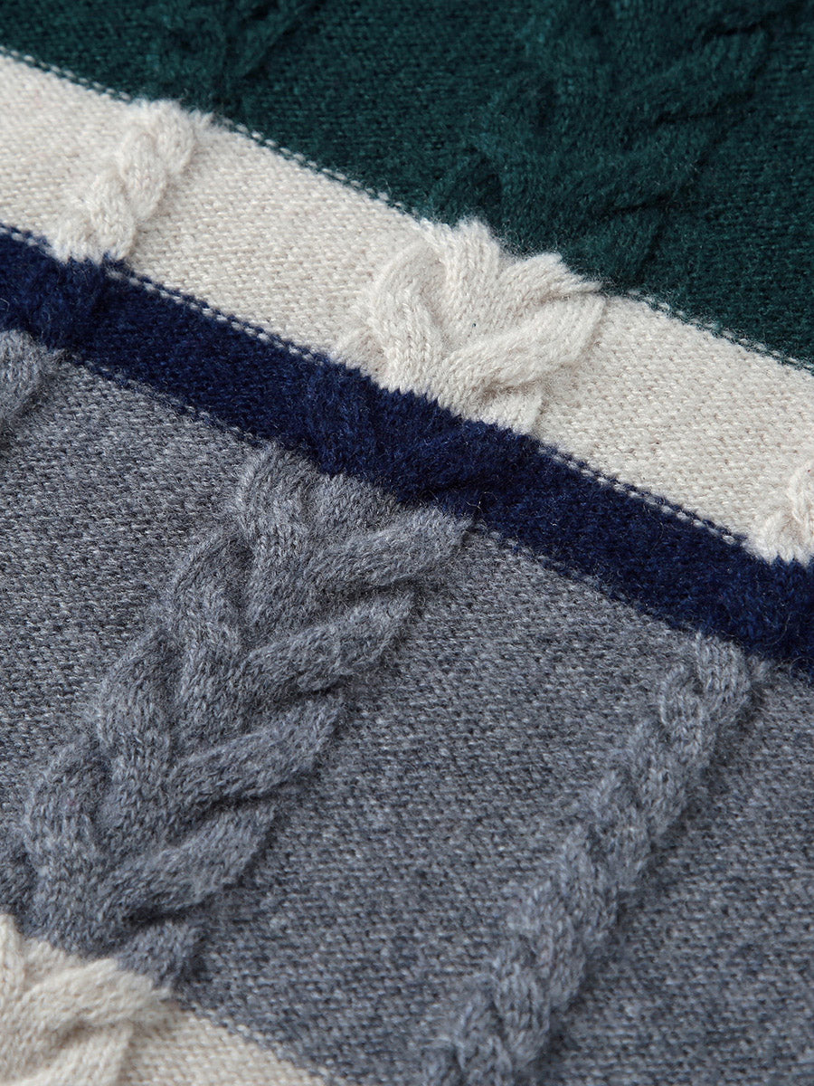 COMOBOCA 100% Wool Kids' Round Neck Striped Sweater