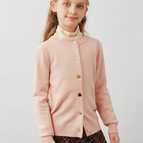 COMOBOCA 100% Wool Kids' Colorful Heart Shaped Buttons Cardigan