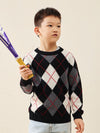 COMOBOCA Black 100% Wool Kids' Ribbed Argyle Knit Sweater