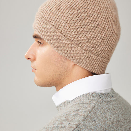 COMOBOCA 100% Wool Men's Ribbed Knit Beanie