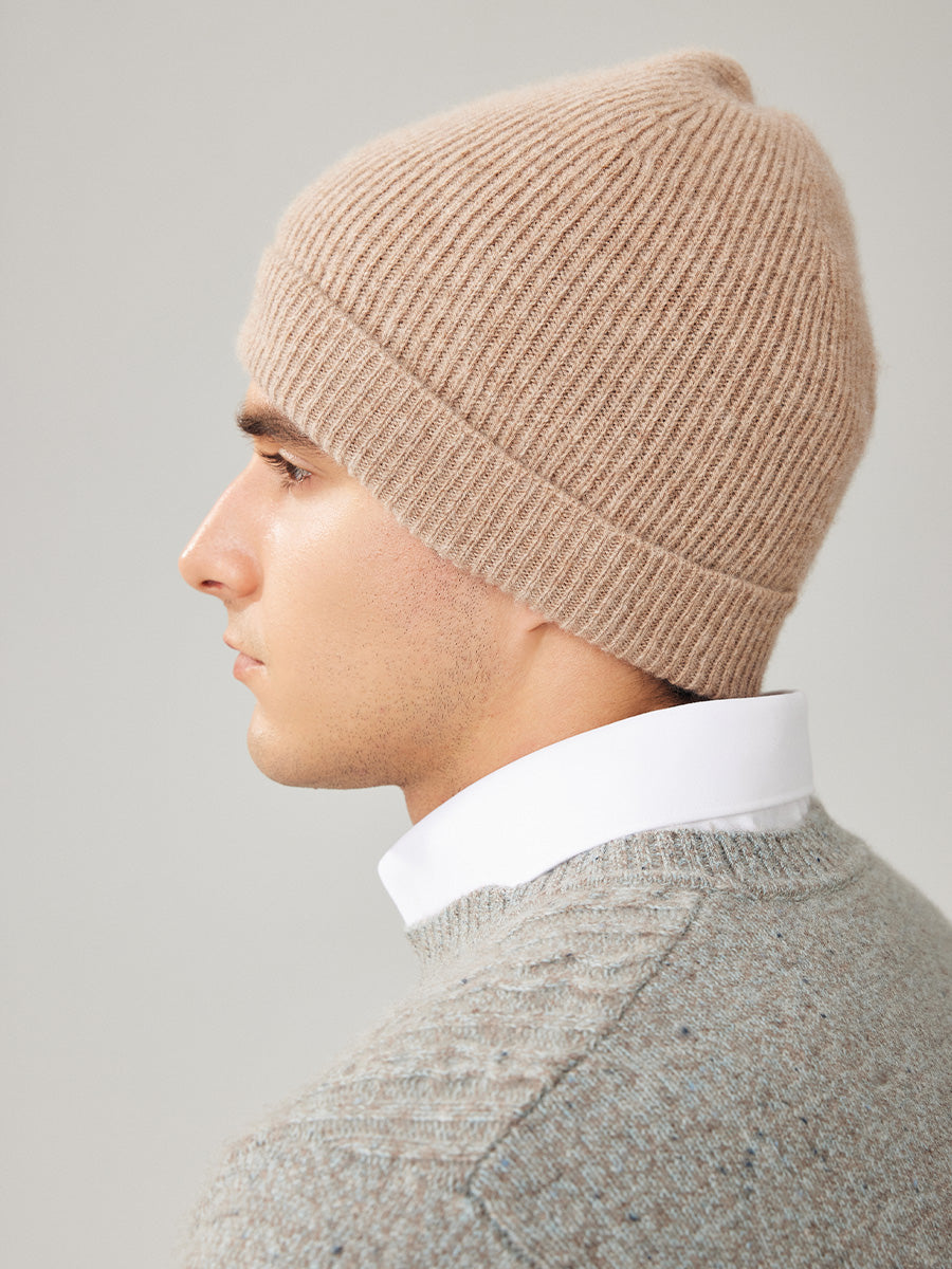 COMOBOCA 100% Wool Men's Ribbed Knit Beanie