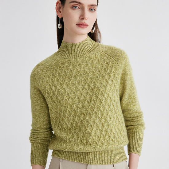 COMOBOCA 100% Cashmere Women's Cable Knit Mock Neck Sweater