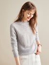 COMOBOCA Light Gray 100% Cashmere Women's Ribbed Knit Pullover Sweater