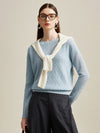 COMOBOCA Light Blue 100% Cashmere Women's Cable Knit Sweater