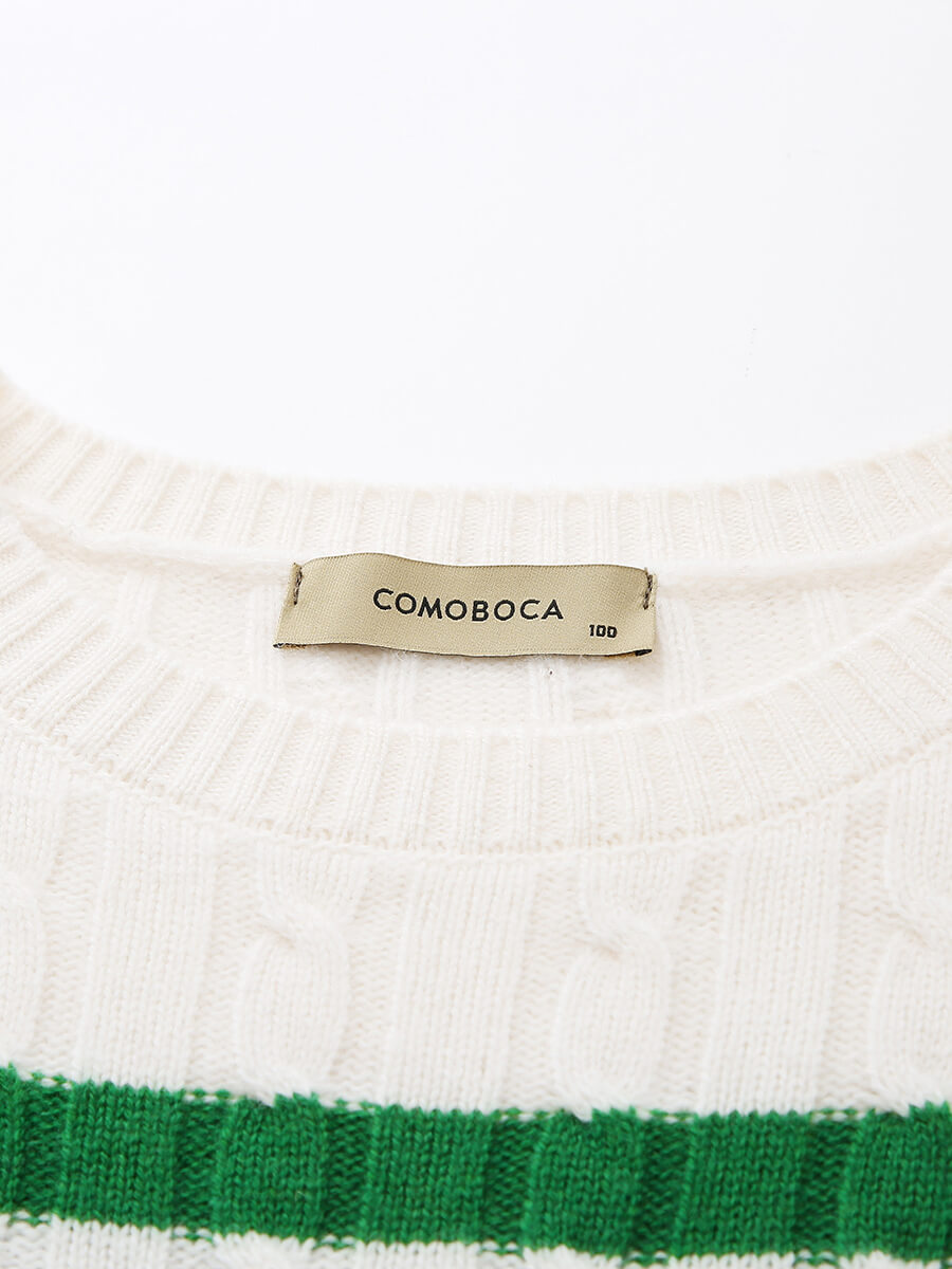 COMOBOCA 100% Wool Women's Colorful Striped Cable Knit Sweater