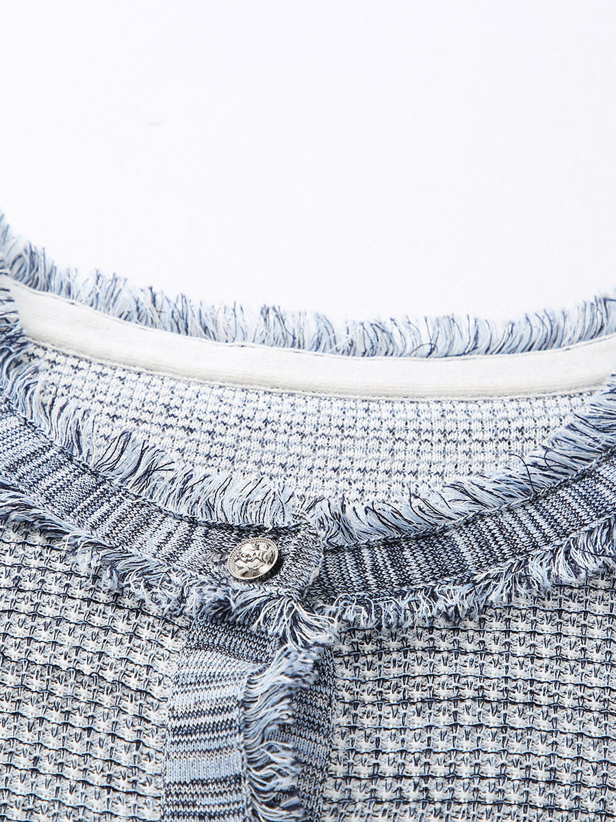 COMOBOCA Women's Cotton Silk Frayed Edge Button-Up Blouse