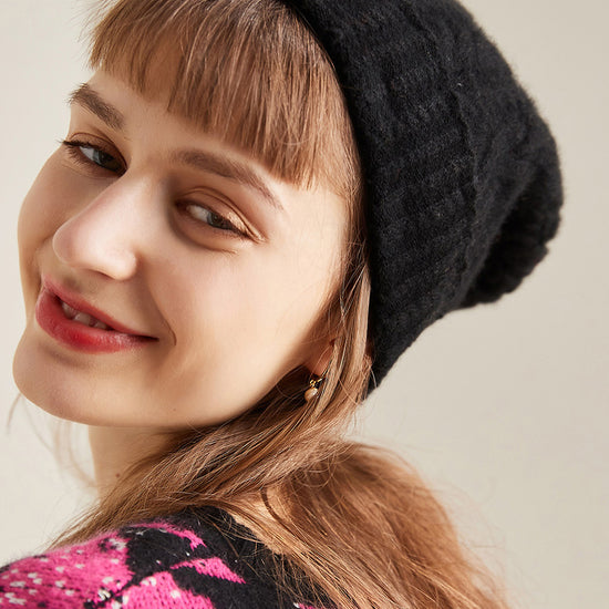 COMOBOCA 100% Cashmere Cable Slouchy Beanie