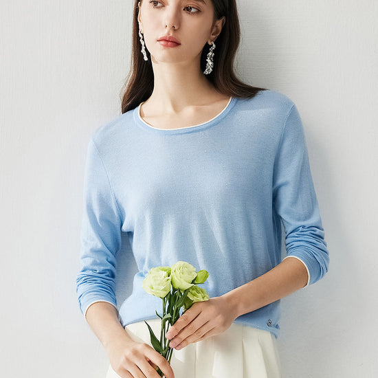 COMOBOCA Women's Rhinestone Detail Crewneck Knit Sweater