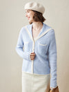 COMOBOCA Light Blue 100% Cashmere Women's Sailor Collar Knit Cardigan