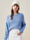COMOBOCA Light Blue 100% Wool Women's Ribbed Knit Sweater