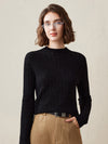 COMOBOCA Black Women's Ribbed Mock Neck Knit Sweater