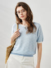 COMOBOCA Light Blue Women's Diamond Knit Short Sleeve Sweater