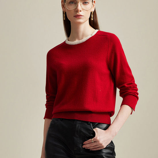 COMOBOCA Red 100% Cashmere Women's Button-Accent Sweater