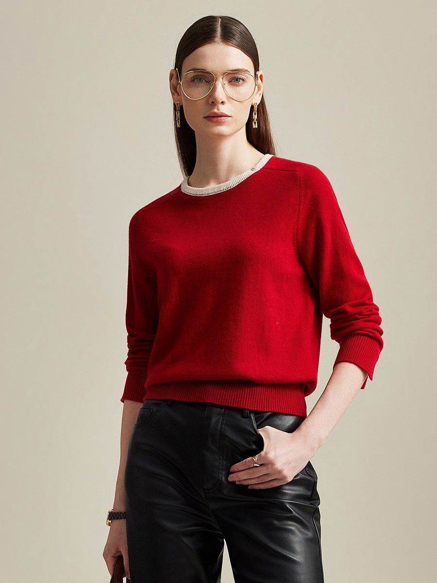 COMOBOCA Red 100% Cashmere Women's Button-Accent Sweater