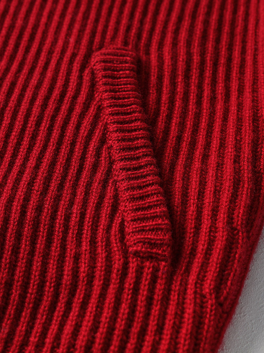 COMOBOCA 100% Wool Women's Half-High Neck Zip Cardigan