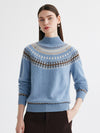 COMOBOCA 100% Cashmere Women's Fair Isle Mock Neck Sweater