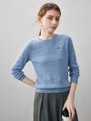 COMOBOCA Light Blue 100% Cashmere Women's Cable Round Neck Knit Sweater