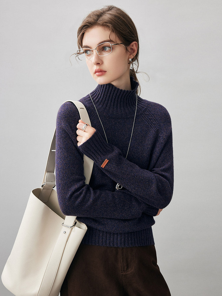 COMOBOCA 100% Cashmere Women's Ribbed Turtleneck Sweater