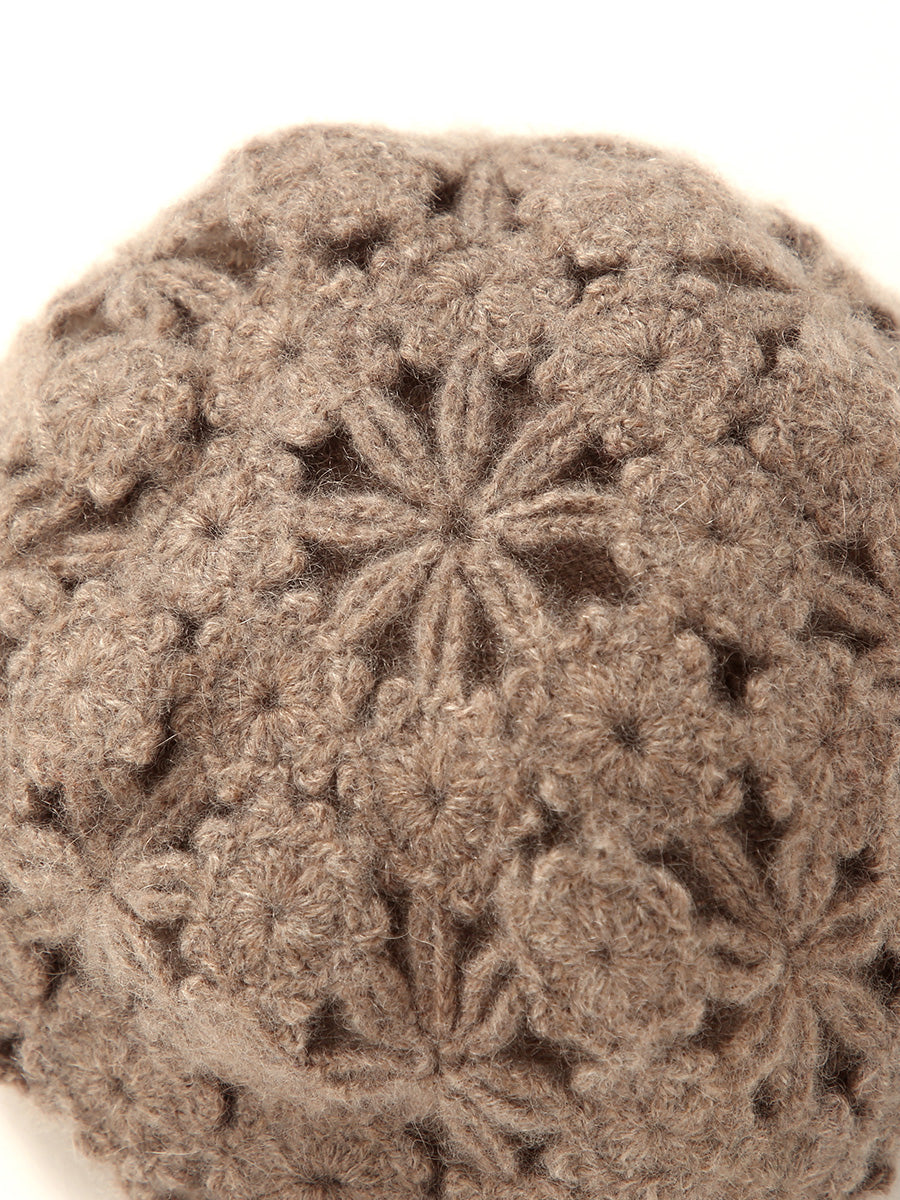 COMOBOCA 100% Cashmere Women's Floral Crochet Knit Beanie