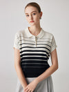 COMOBOCA Women's Striped Polo Knit T-Shirt