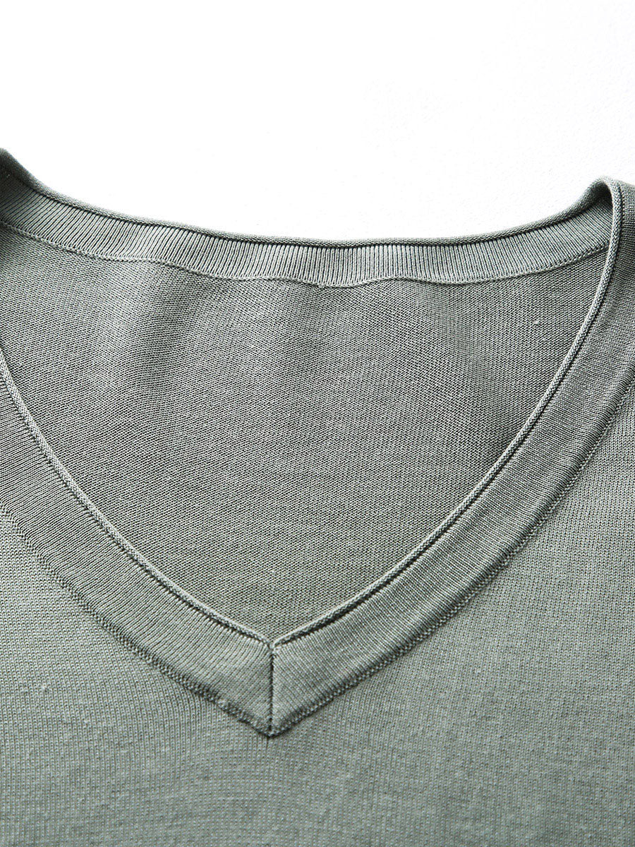 COMOBOCA Women's Lyocell V-Neck Ribbed Knit T-Shirt