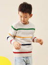 COMOBOCA 140 White 100% Wool Kids' Colorful Striped Knit Sweater