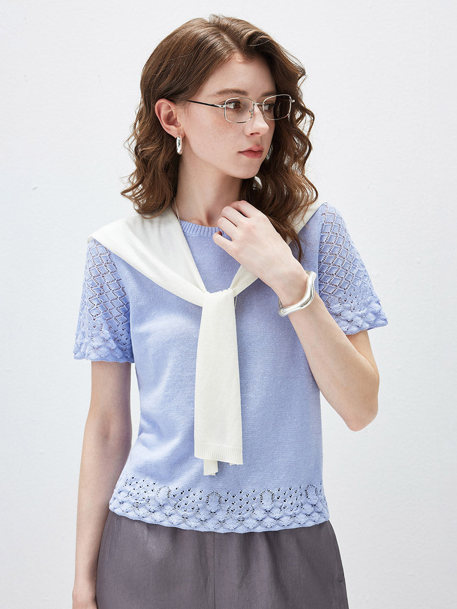 COMOBOCA Women's Lace Trim Knit T-Shirt