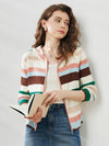 COMOBOCA Women's Versatile Striped Zip-Up Hoodie Cardigan