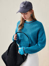 COMOBOCA Turquoise 100% Wool Women's Colorblock Raglan Sleeve Sweater