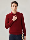 COMOBOCA Deep Red 100% Cashmere Men's Knit Polo Pullover Sweater