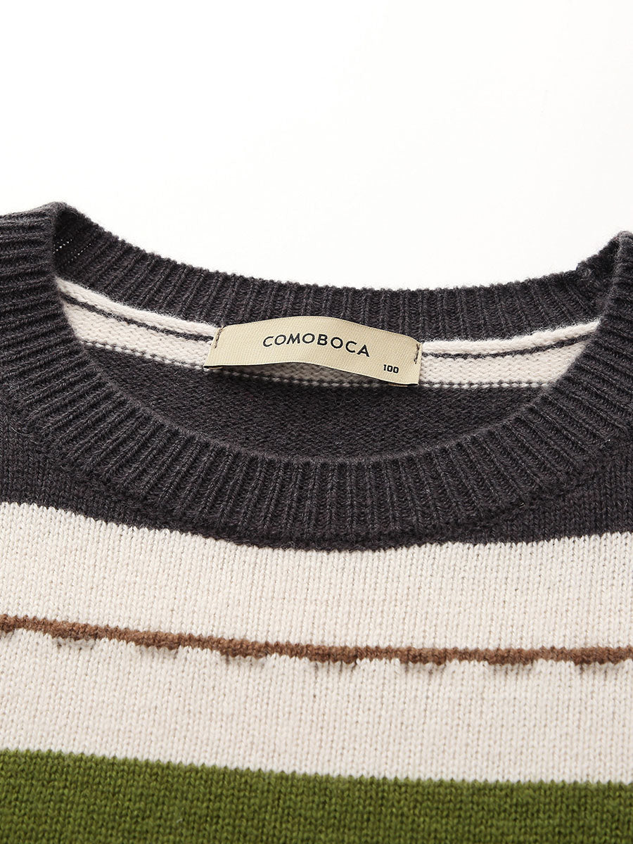 COMOBOCA 100% Wool Women's Cozy Striped Knit Sweater