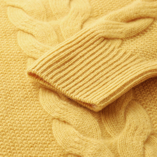 COMOBOCA 100% Cashmere Women's Cable Knit V-Neck Sweater