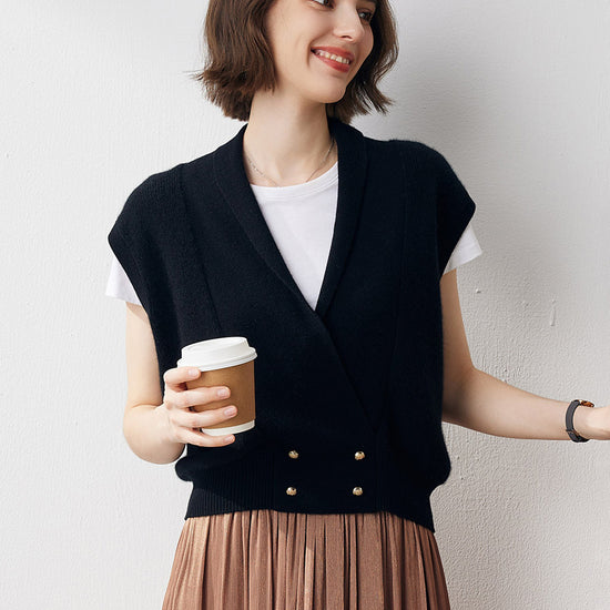 COMOBOCA 100% Cashmere Women's Knit Sleeveless Wrap Vest