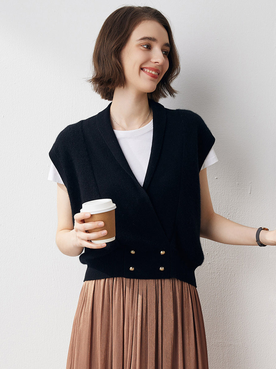 COMOBOCA 100% Cashmere Women's Knit Sleeveless Wrap Vest